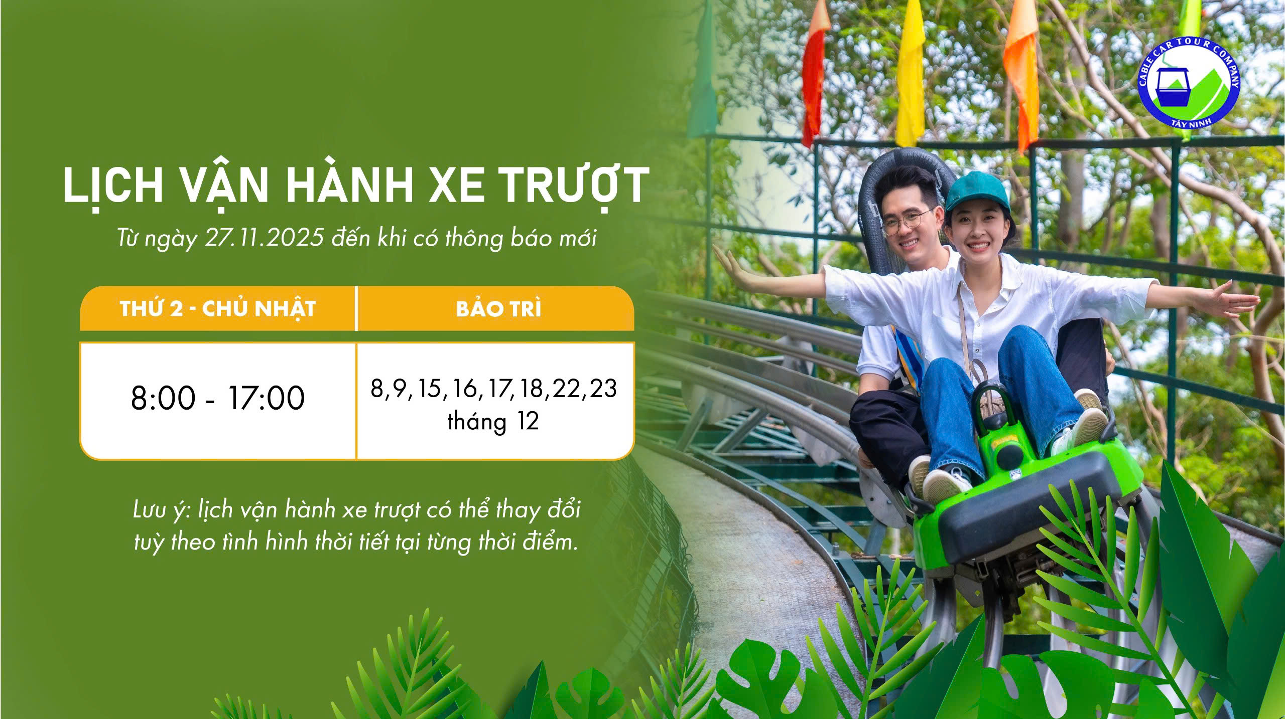 Lịch Vận Hành Máng Trượt 27.11.2025