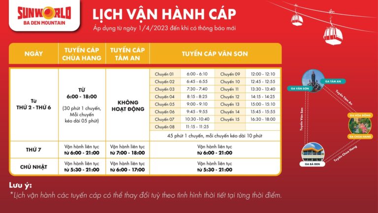 [THÔNG BÁO] CẬP NHẬT THỜI GIAN VẬN HÀNH TUYẾN CÁP TREO TẠI SUN WORLD BA DEN MOUNTAIN TỪ NGÀY 01.04.2023