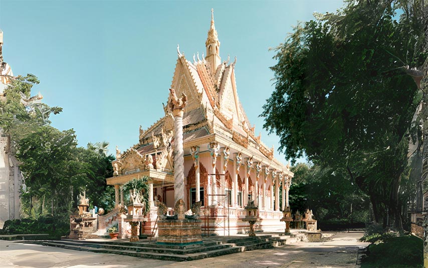 Khuôn viên rợp bóng mát tại chùa Khmer Khedol 