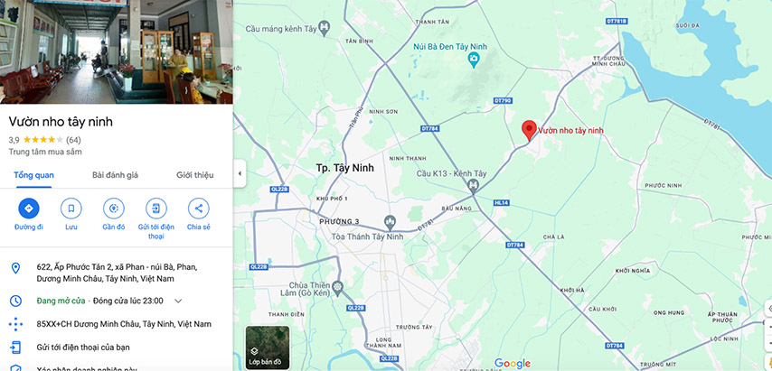 Khoảng cách từ vườn nho ở Tây Ninh tới thành phố Hồ Chí Minh khi nhìn trên bản đồ 