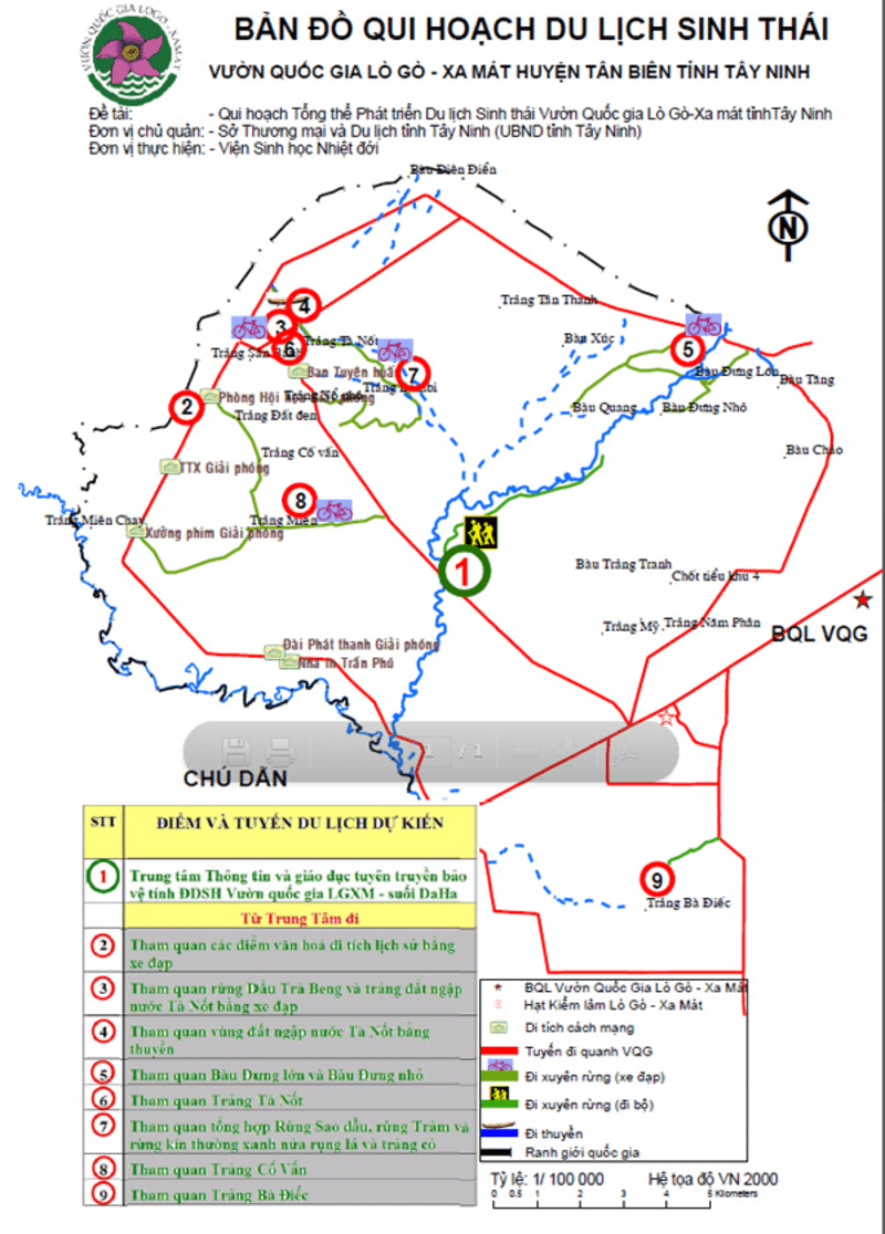Bản đồ qui hoạch du lịch Vườn Quốc gia Lò Gò Xa Mát