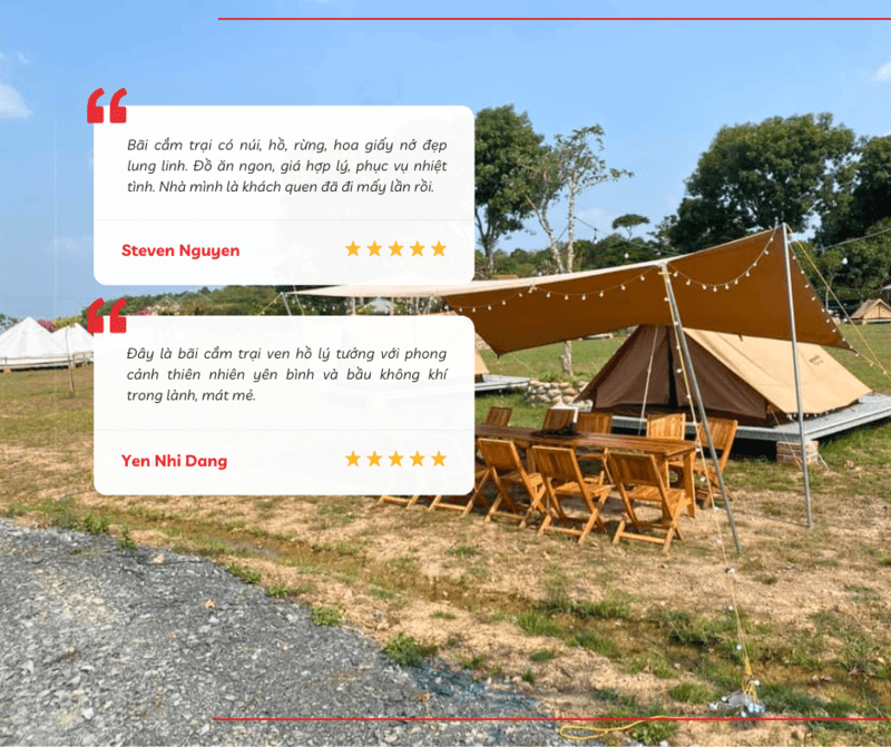 Nhận xét tích cực của du khách khi cắm trại hồ Dầu Tiếng Tây Ninh tại Bằng Lăng Glamping