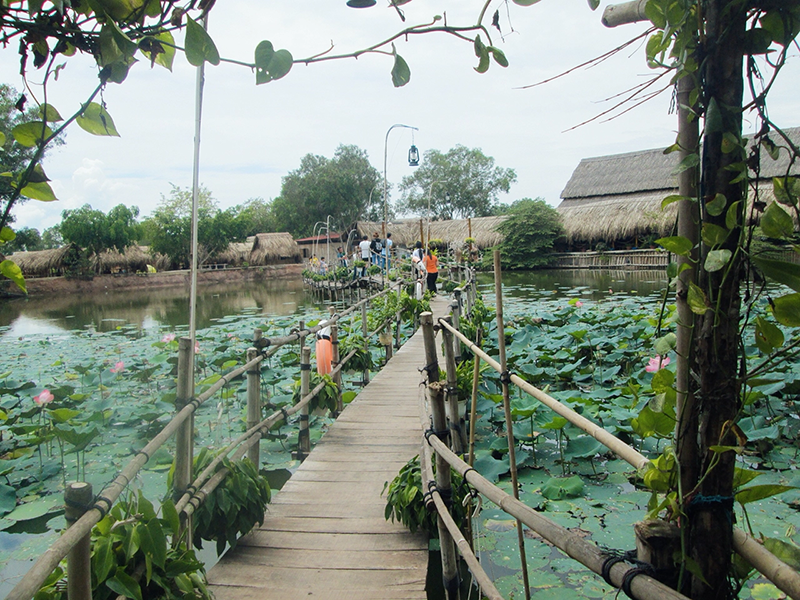 Hồ sen ở ngay lối vào khu du lịch sinh thái Long Trung được nhiều du khách lựa chọn check in